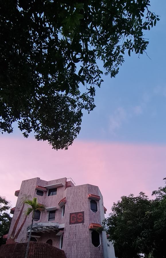 The tower house at dusk