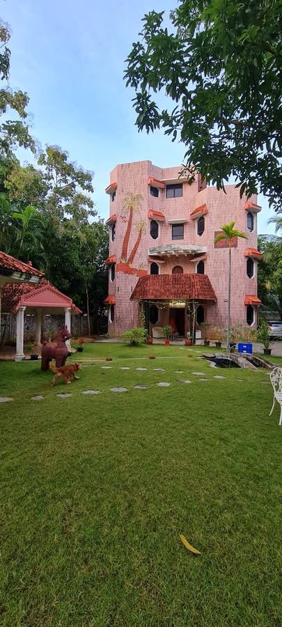 The tower house and lawn